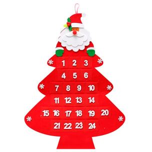 Calendario de adviento con diseño de árbol de navidad y Papa Noel para colgar. 59cm.