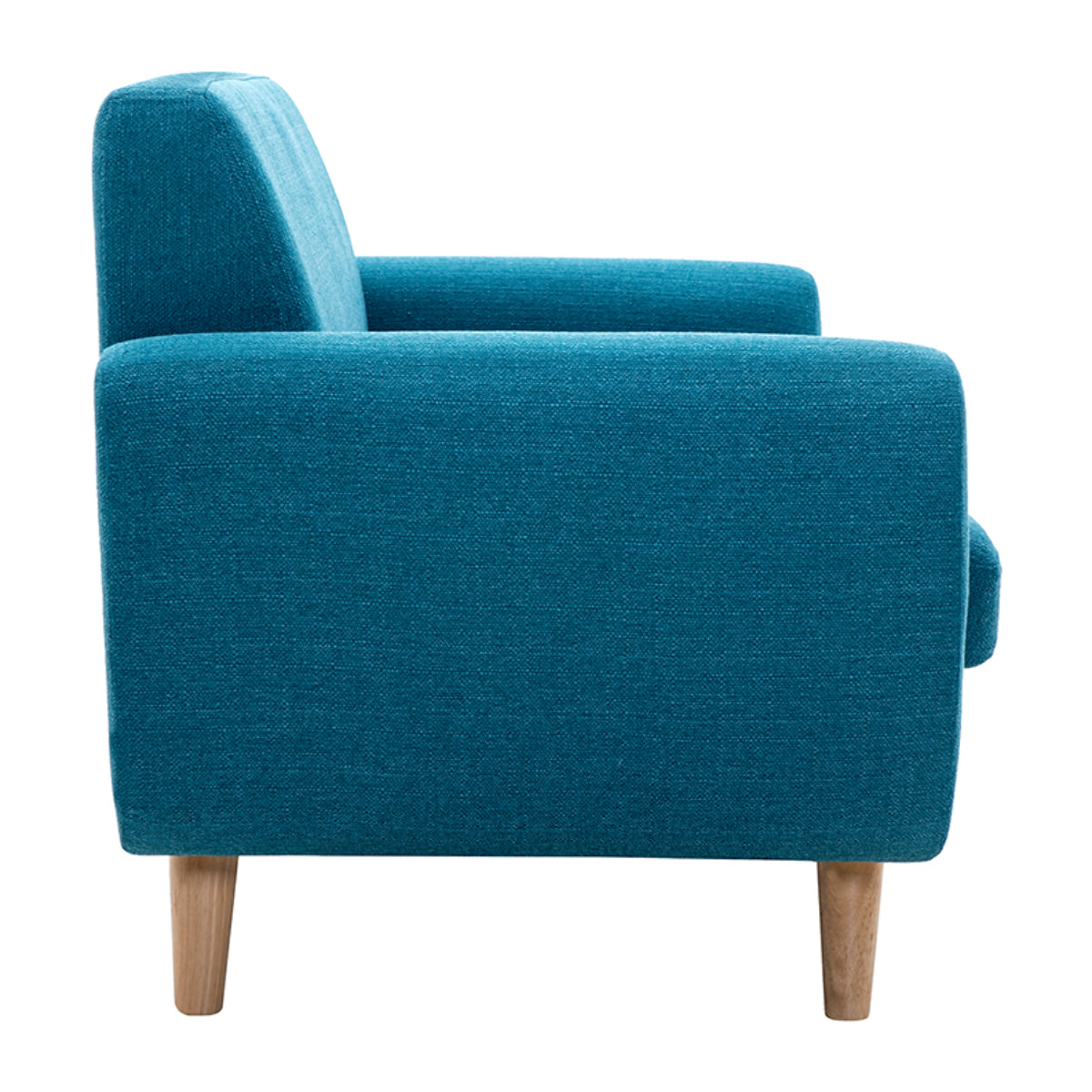 Canapé scandinave 2 places en tissu bleu canard et bois clair PURE