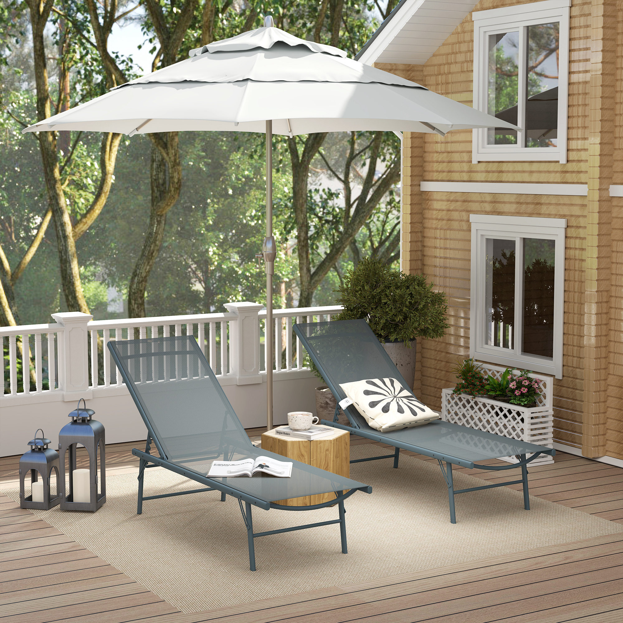 Pack de 2 Tumbonas Jardín Exterior Tumbonas Plegables Reclinables en 5 Posiciones con Estructura Metálica y Asiento de Malla Transpirable para Playa Piscina 164x54x84 cm Gris Claro
