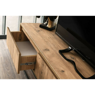 Mobile porta TV Dpinat, Credenza da soggiorno, Armadio basso per TV, Base parete attrezzata, 180x40h50 cm, Quercia e Nero