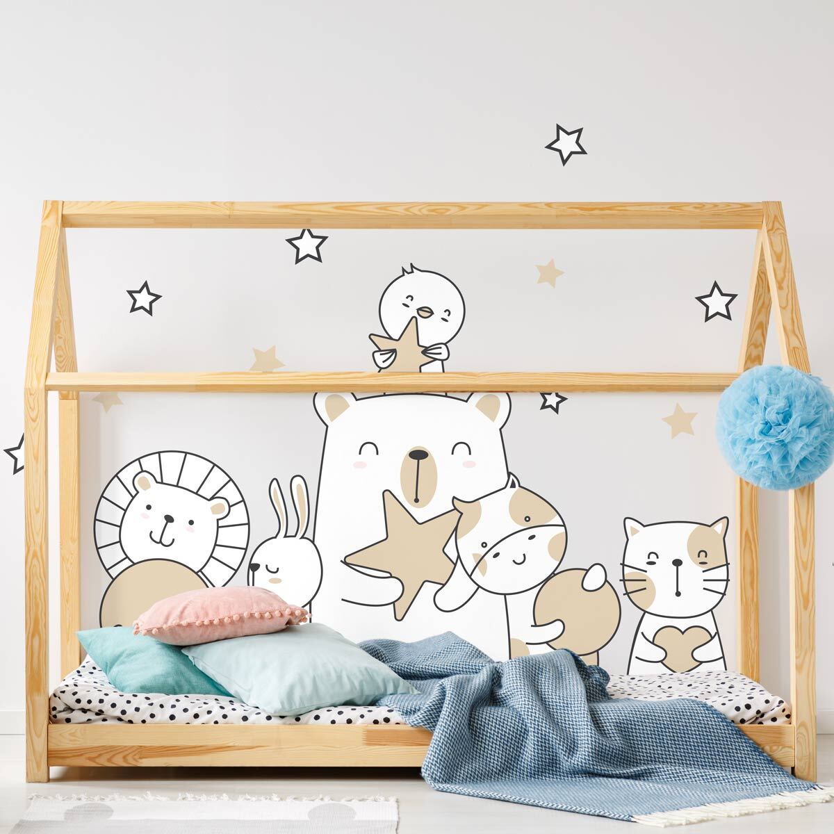 Stickers muraux | Sticker Mural Autocollant - ANIMAUX À LA PÊCHE À LA LUNE ET AUX ÉTOILES - Stickers adhésifs
