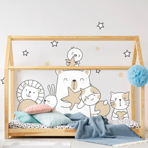 Stickers muraux | Sticker Mural Autocollant - ANIMAUX À LA PÊCHE À LA LUNE ET AUX ÉTOILES - Stickers adhésifs