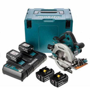 Sierra circular 36 V => 2 x 18 V Li-Ion 5 Ah Ø 190 mm (4 baterías) MAKITA - 4 baterías, cargador, maletín - DHS710PT4J