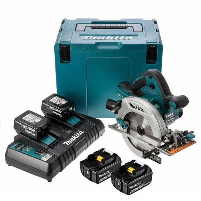 Sierra circular 36 V => 2 x 18 V Li-Ion 5 Ah Ø 190 mm (4 baterías) MAKITA - 4 baterías, cargador, maletín - DHS710PT4J