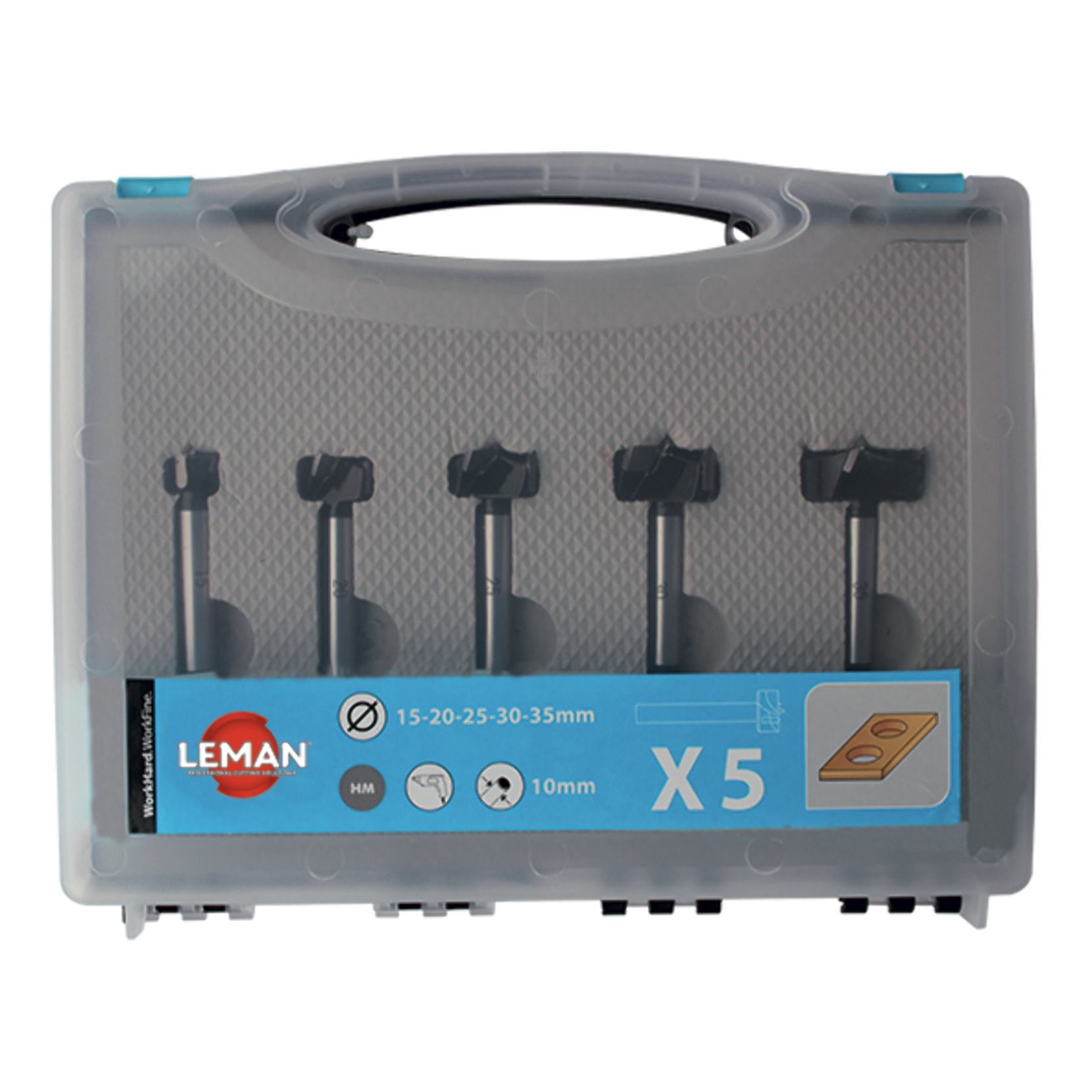 Coffret de 5 mèches à façonner à fond plat LEMAN HM D. 15,20,25,30,35 mm Q. 10 mm - 100.700.05