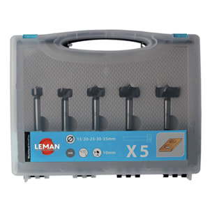 Coffret de 5 mèches à façonner à fond plat LEMAN HM D. 15,20,25,30,35 mm Q. 10 mm - 100.700.05
