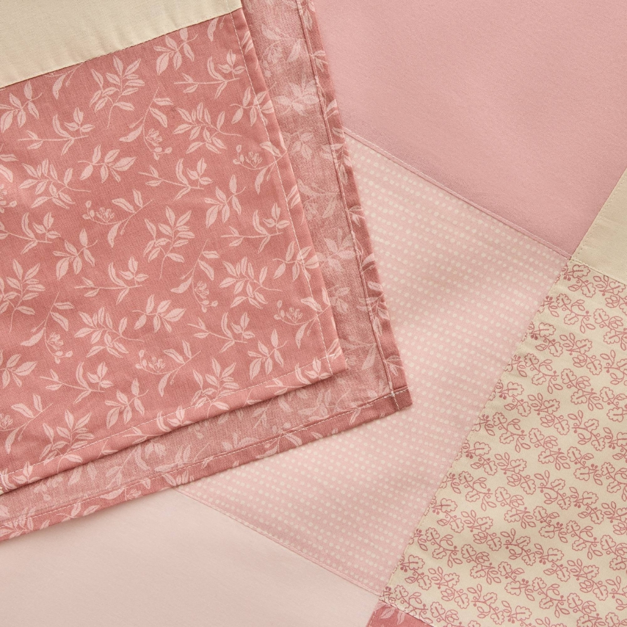 Funda nórdica algodón patchwork hojas Ritpat color rosa 100% Algodón