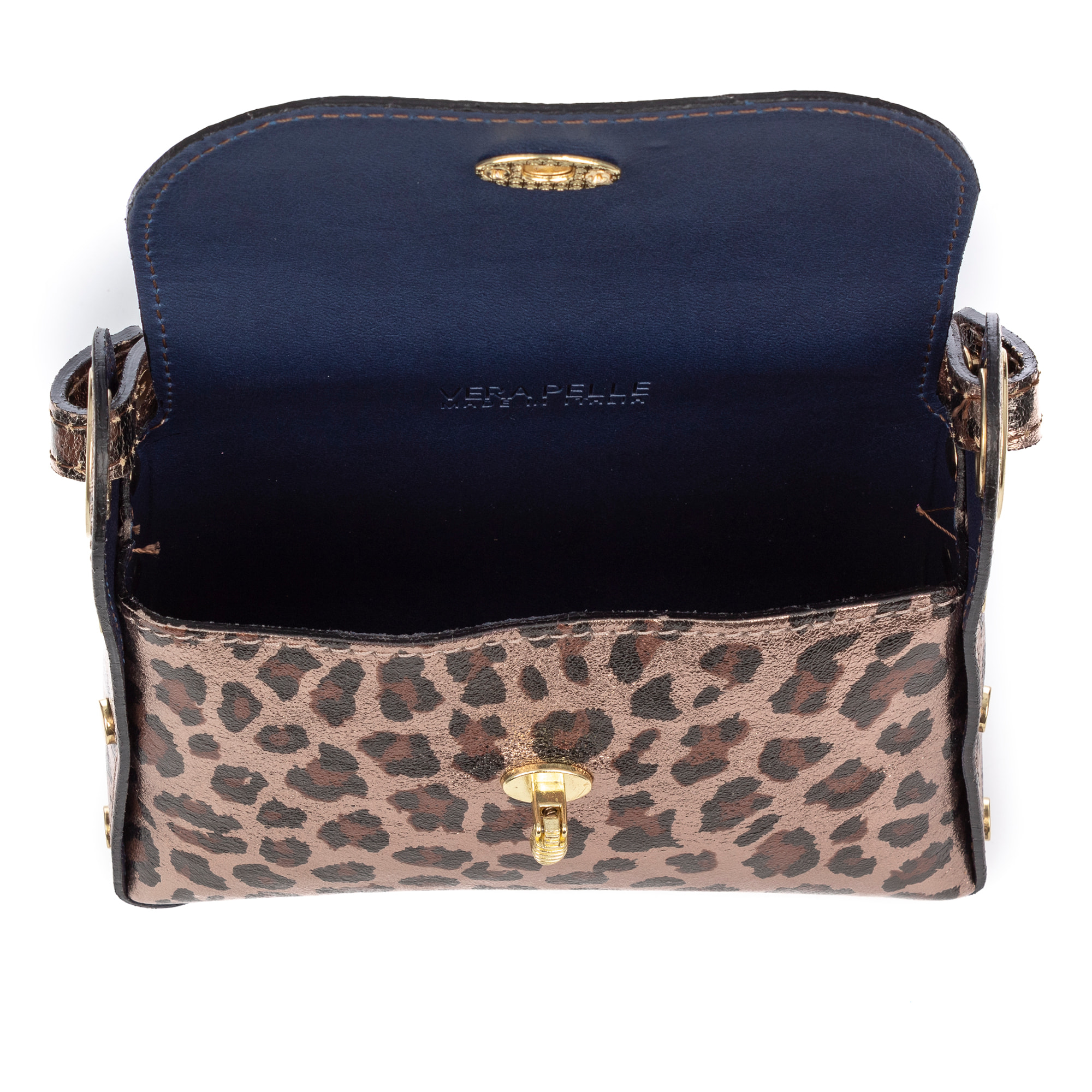 Aquileia bolso de mano mujer. Piel auténtica Gamuza con estampado animal print leopardo lacada brillante.