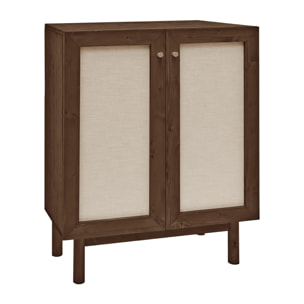 Buffet en bois de sapin et toile de lin ton noyer 100x80 Hauteur: 100 Longueur: 80 Largeur: 40
