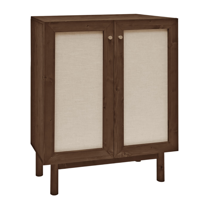 Buffet en bois de sapin et toile de lin ton noyer 100x80 Hauteur: 100 Longueur: 80 Largeur: 40