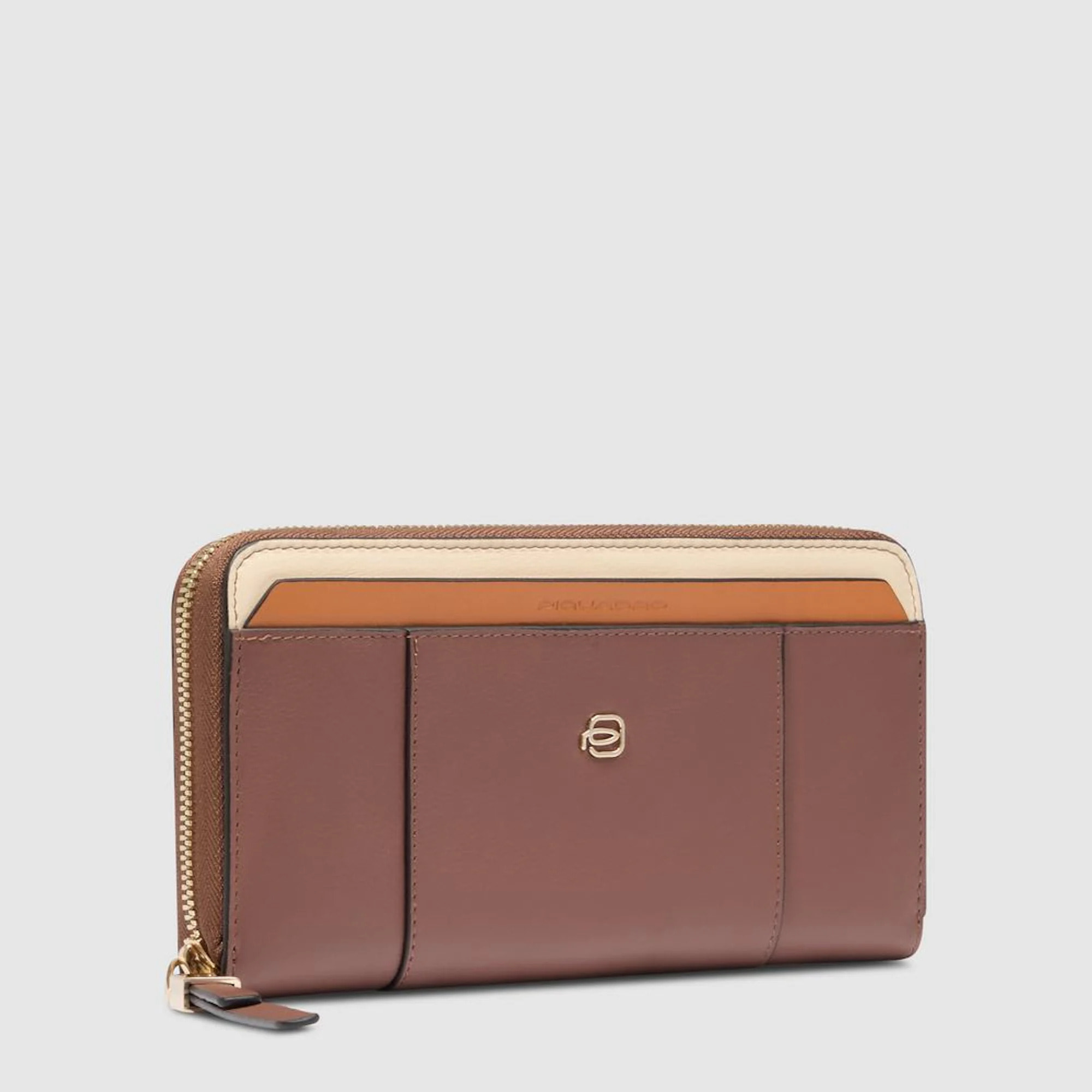 Piquadro Portafogli grande con zip, 4 soffietti, porta monete, porta carte di credito, protezione RFID