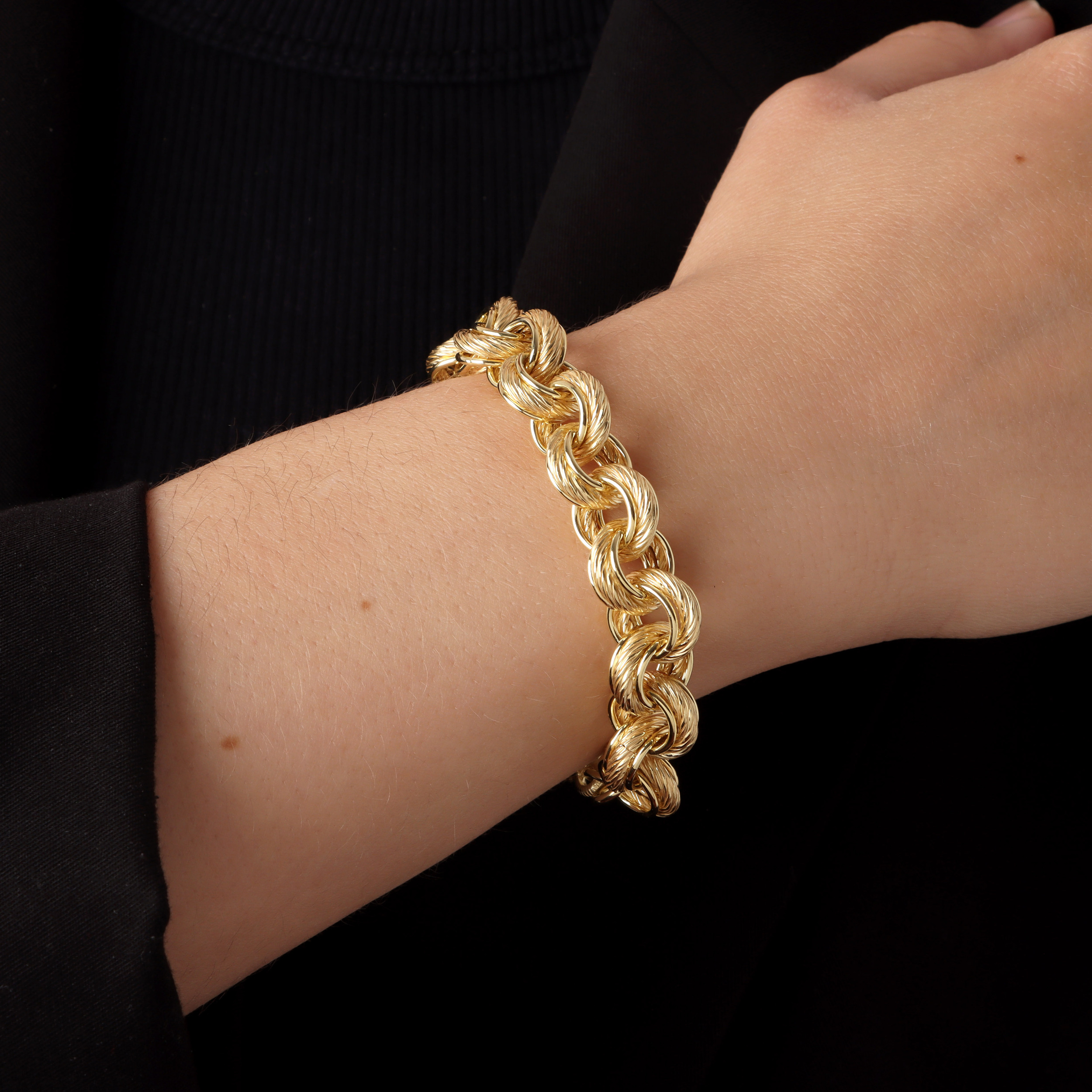 Bracciale in Argento 925 placcato Oro Giallo 18Kt Maxi Maglia Rolo Tripla