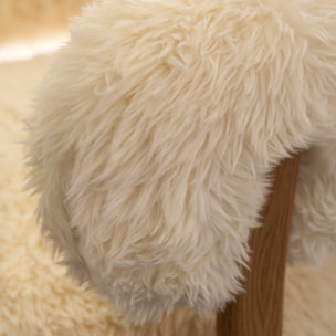 Fauteuil arrondi en tissu chenille effet fourrure écru NOUBIA