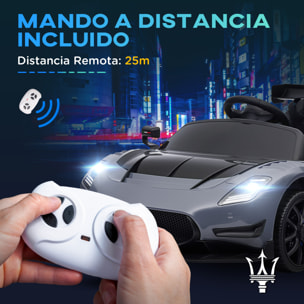 Coche Eléctrico para Niños de +3 Años Maserati GT2 Coche Eléctrico con Batería 12V Carro Eléctrico Infantil con Mando a Distancia Faros LED Bocina Música y Ruedas Auxiliares Gris