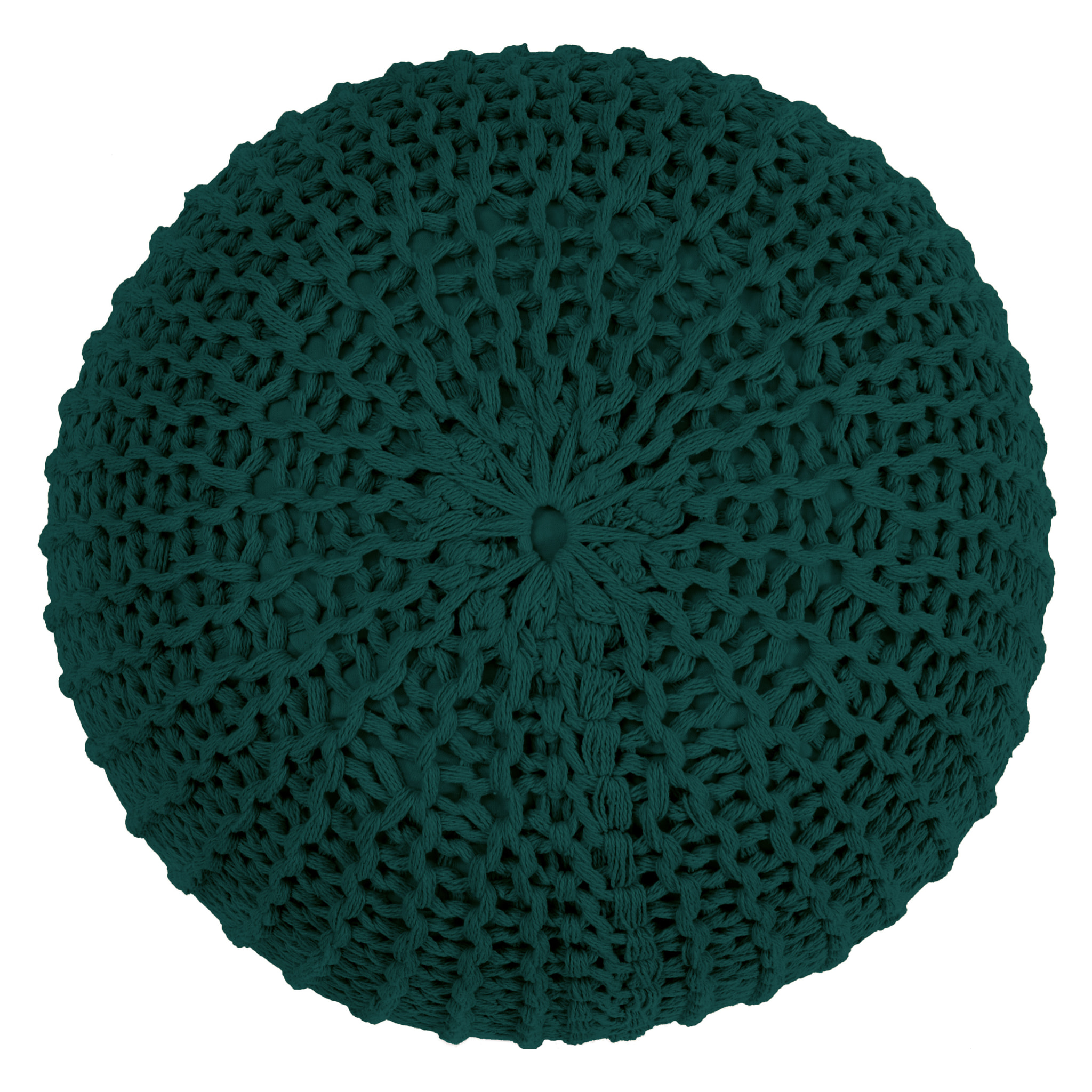 Pouf tricot rond en coton vert sapin D40 cm - Elisa