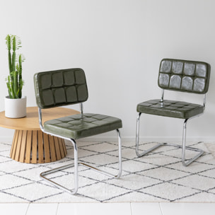 Lot de 2 chaises cantilever en simili vert kaki MARIA