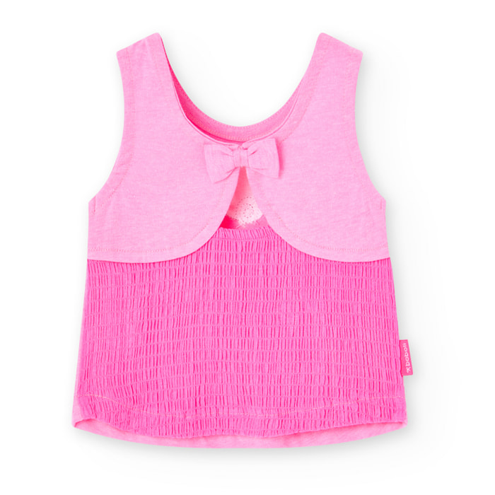 Camiseta niña, algodón estampada, tirantes, rosa