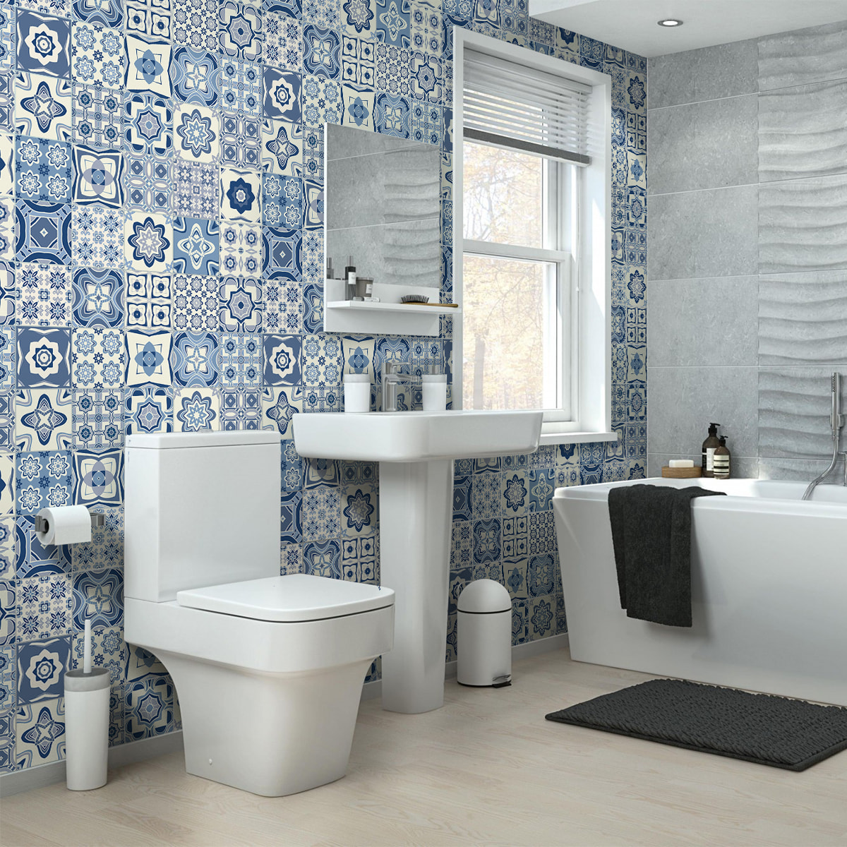 Stickers muraux - Sticker Mural Carrelage adhésif Cuisine Salle de Bain - 60 STICKERS CARRELAGES AZULEJOS MIAH