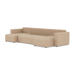 Topaze - canapé panoramique en U 7 places convertible avec coffre en simili - Beige