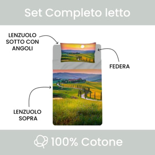 INTRECCI Set Lenzuola Singolo in Cotone, Stampa Alta Qualità, Lenzuolo Sotto + Lenzuolo Sopra + 1 Federa, Comfort, Morbidezza, per Pelli Sensibili, non Stringe in Lavatrice. Fantasia: Spring Dogs