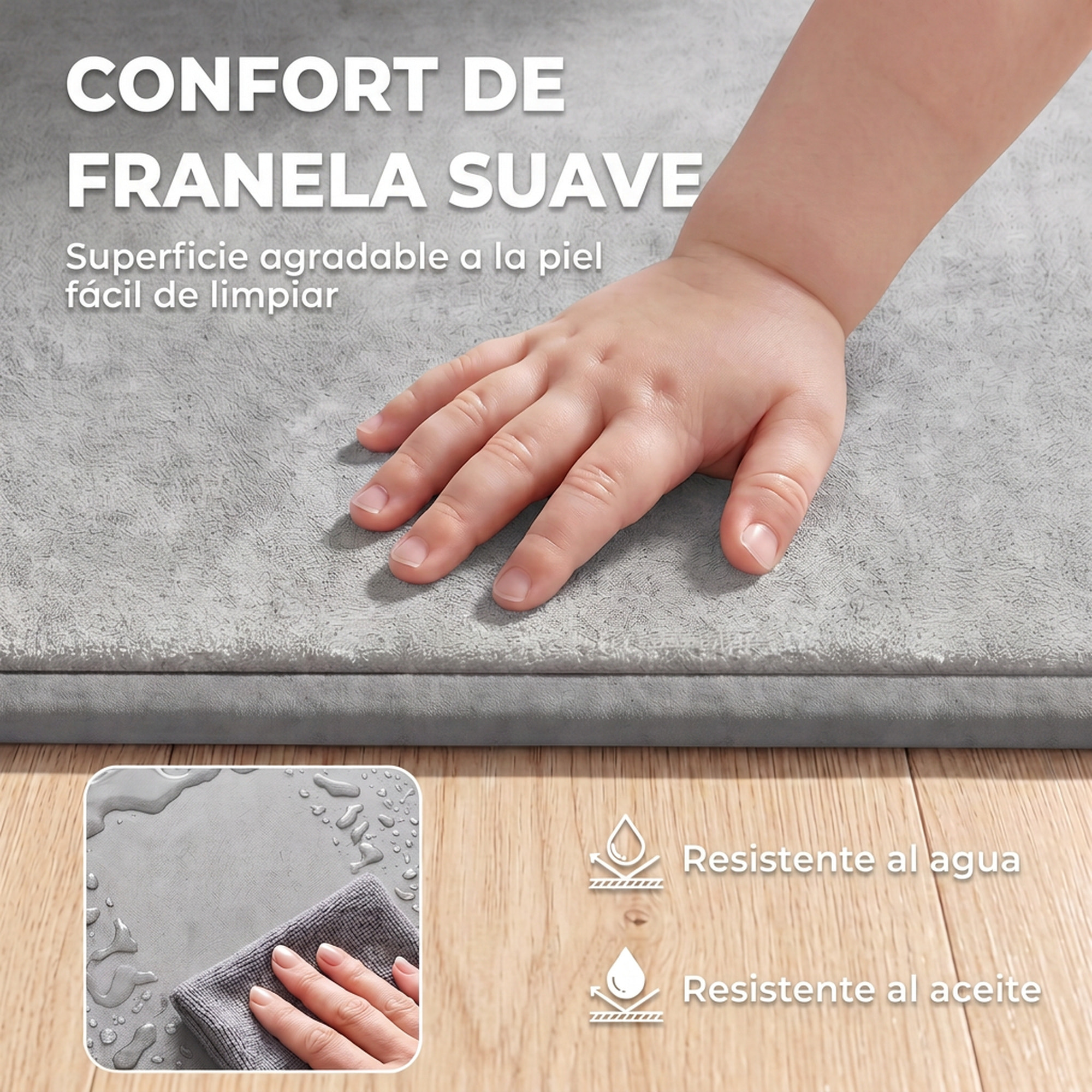 AIYAPLAY Alfombra Bebés Acolchada, 127x127 cm, Espuma de 3 cm, Colchoneta de Juegos, Franela Suave, Antideslizante, Resistente al Agua y Fácil de Limpiar, Gris Claro