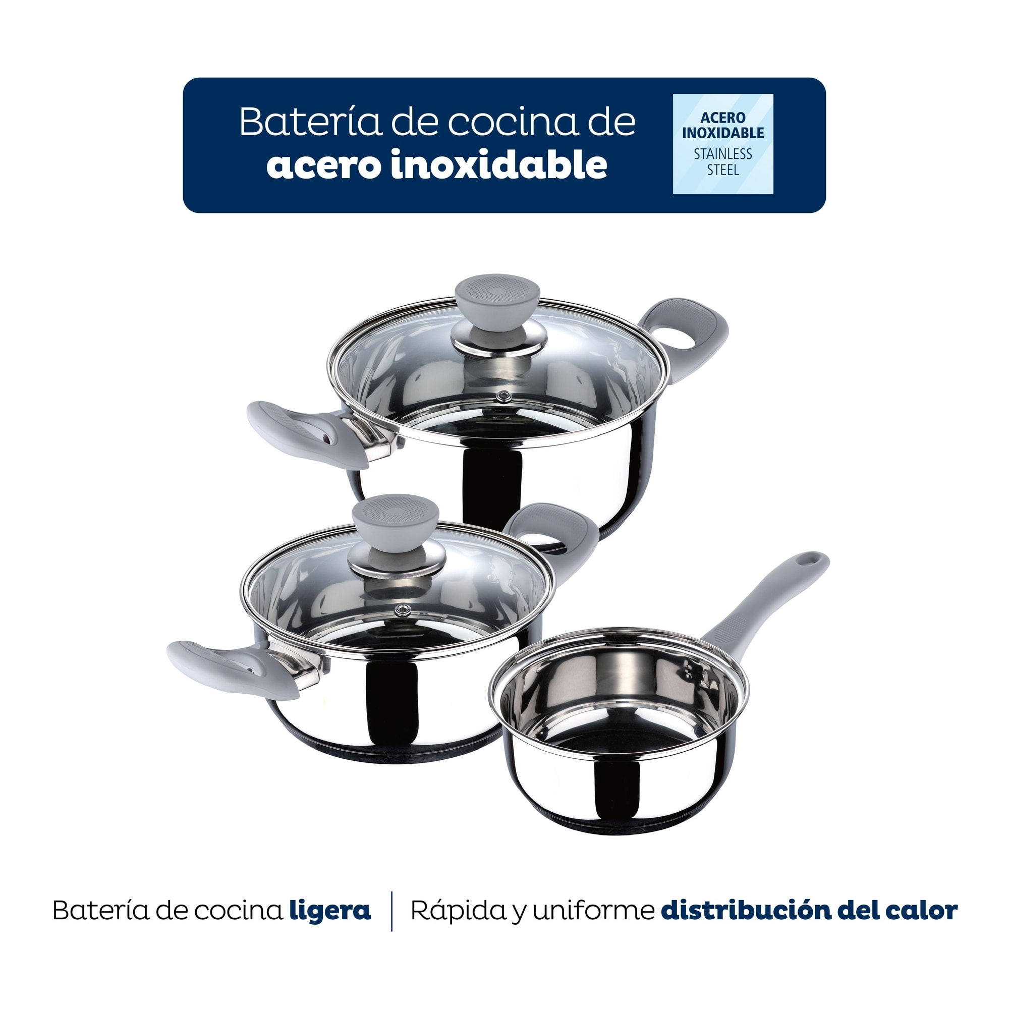 Set 5pc bateria cocina acero inox ind gris alexia