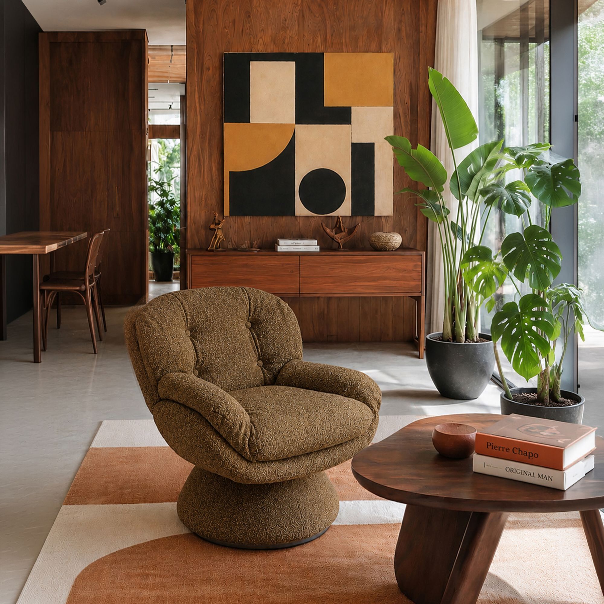 Fauteuil pivotant en tissu marron GUSTAVE
