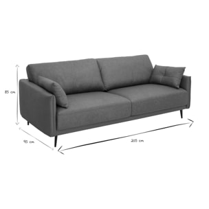 Canapé vintage 3 places cuir marron et bois foncé DAVEN