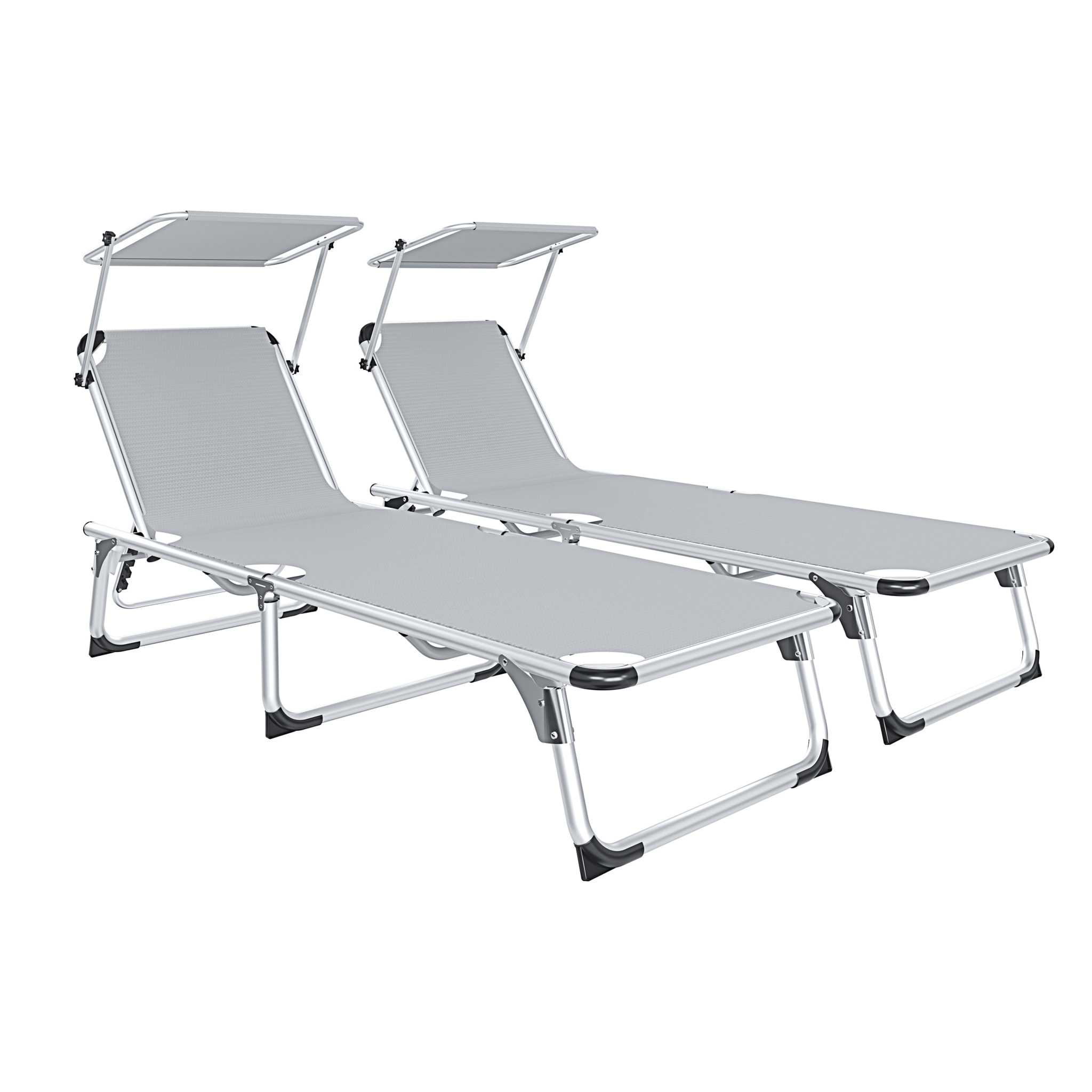 Lettino Pieghevole Prendisole Con Tettuccio Parasole Regolabile 6 Posizioni In Alluminio Sdraio Spiaggia Mare Giardino Piscina 187x59x29 Cm Grigio