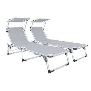 Lettino Pieghevole Prendisole Con Tettuccio Parasole Regolabile 6 Posizioni In Alluminio Sdraio Spiaggia Mare Giardino Piscina 187x59x29 Cm Grigio
