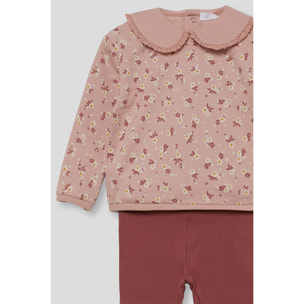 Conjunto niña sudadera rosado y leggings, estampado floral y cuello bebé con puntilla | Color: Rosado | Street Monkey