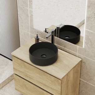 Conjunto de Baño Gloom | Mueble de Baño Suspendido | 80 cm Nature| Dos Cajones | Lavabo sobre Encimera | Mueble Montado | Alday