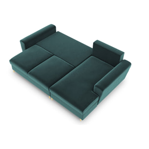 Canapé d'angle droit convertible avec coffre de rangement "Kyoto" 4 places en velours pétrole