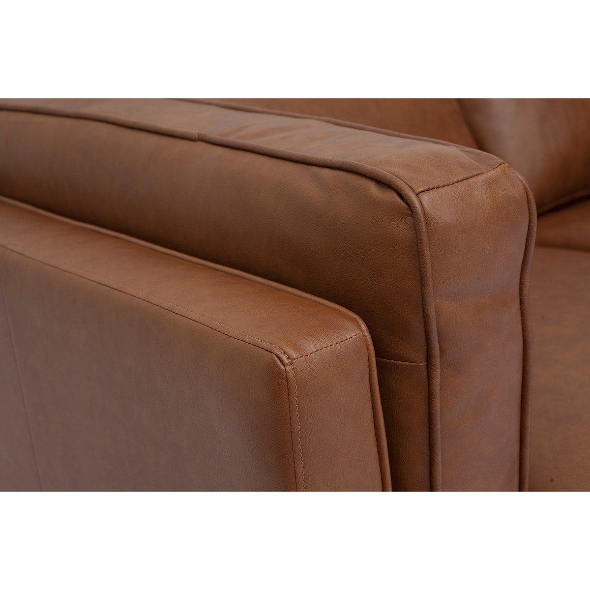 Canapé vintage 2 places cuir marron et bois foncé BRADLEY