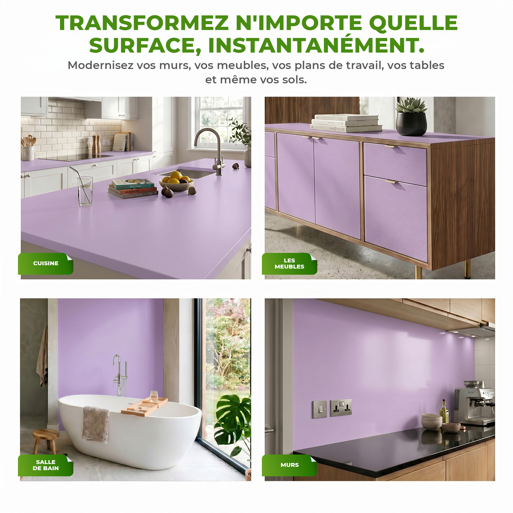 Rouleau adhésif décoratif Vinyle au Mètre - Lilas - Sticker Lavable Imperméable Mur Cuisine Meubles
