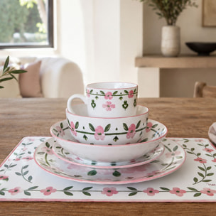 Lot de 6 mugs 36cl en porcelaine blanc et rose floral PRIMAVERA