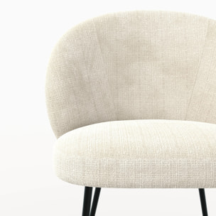 Chaise en velours chenillé écru et métal noir - Bloomy