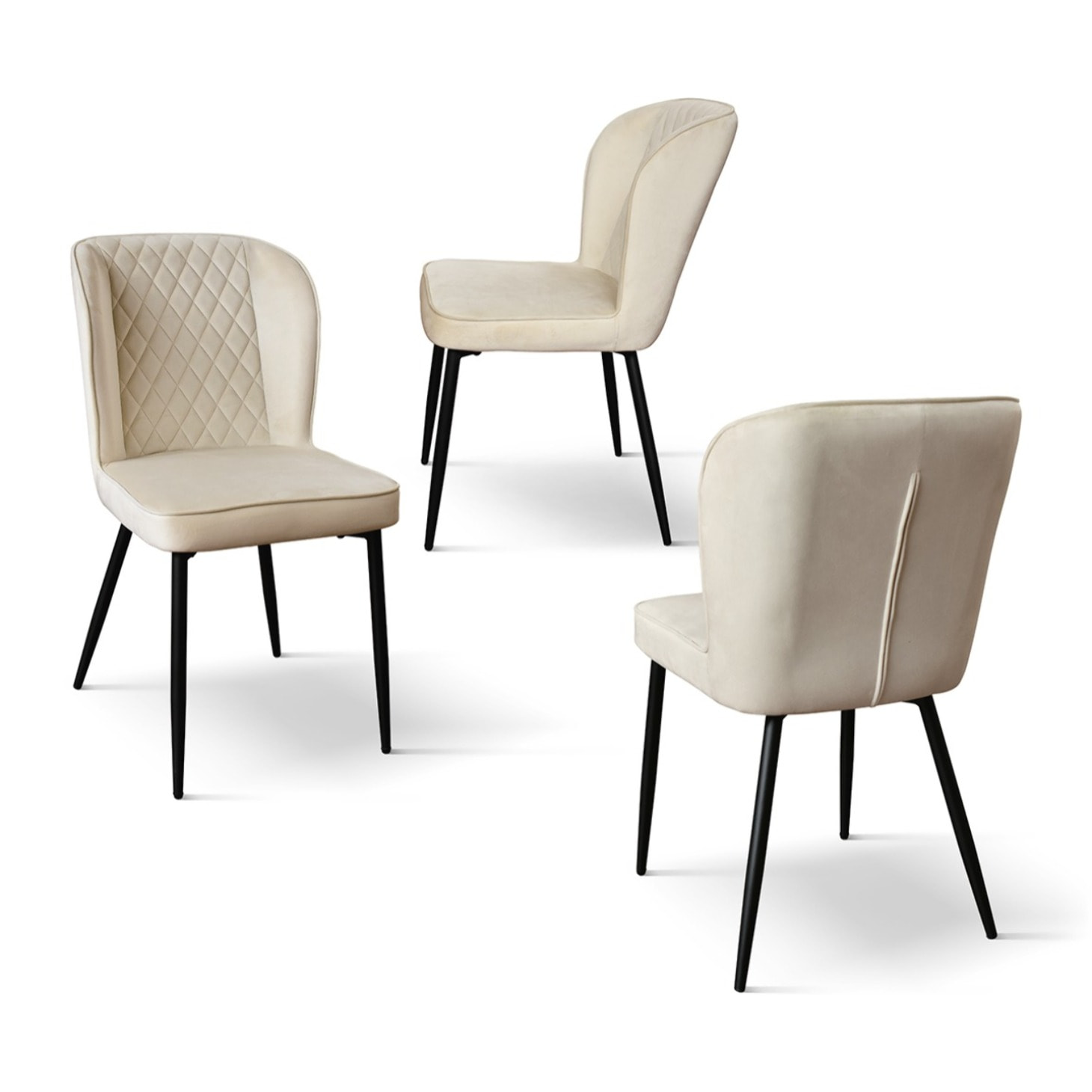 Set di 4 sedie SOHO in velluto beige e gambe in metallo antracite