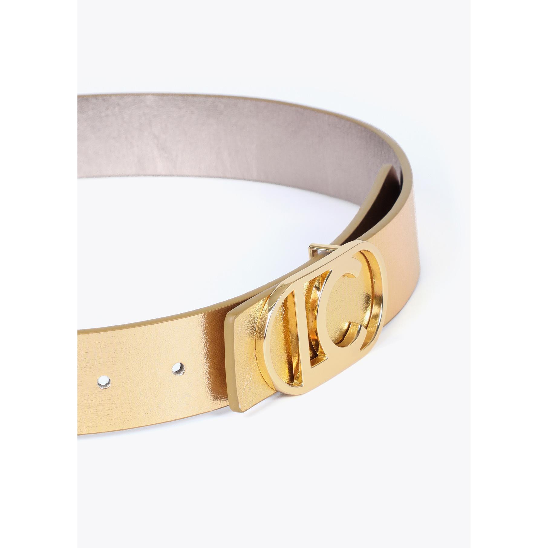 Cintura Reversibile con Fibbia Ovale Metallizzata