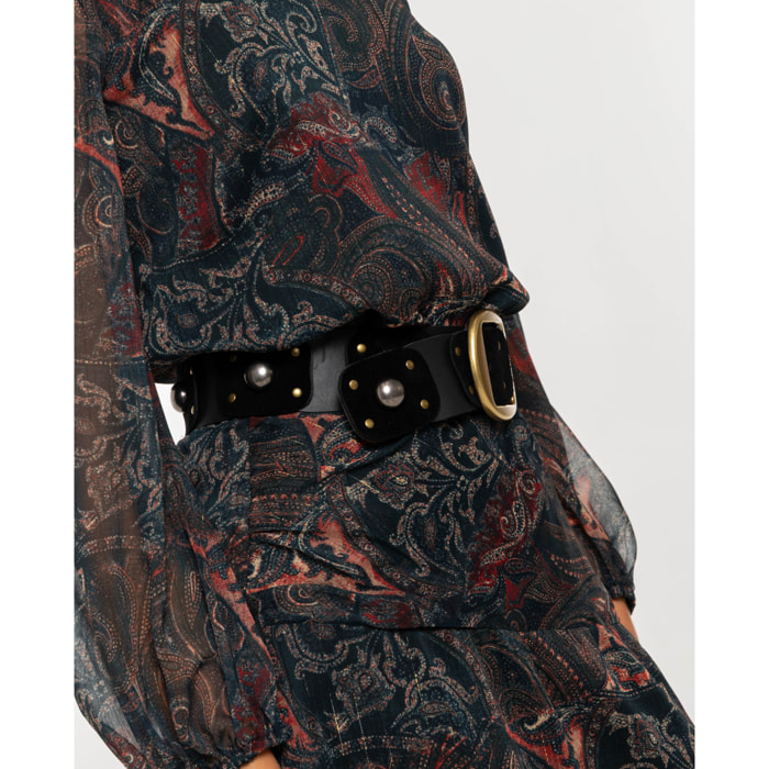 Cinturón de ante y cuero con tachuelas de mujer