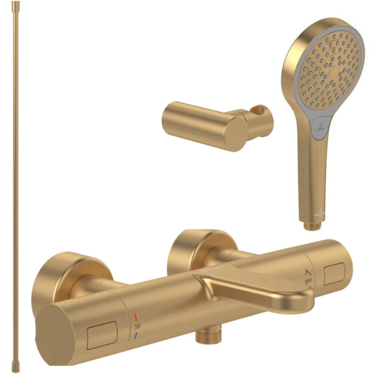 Pack mitigeur baignoire thermostatique Universal rond Brushed Gold avec ensemble