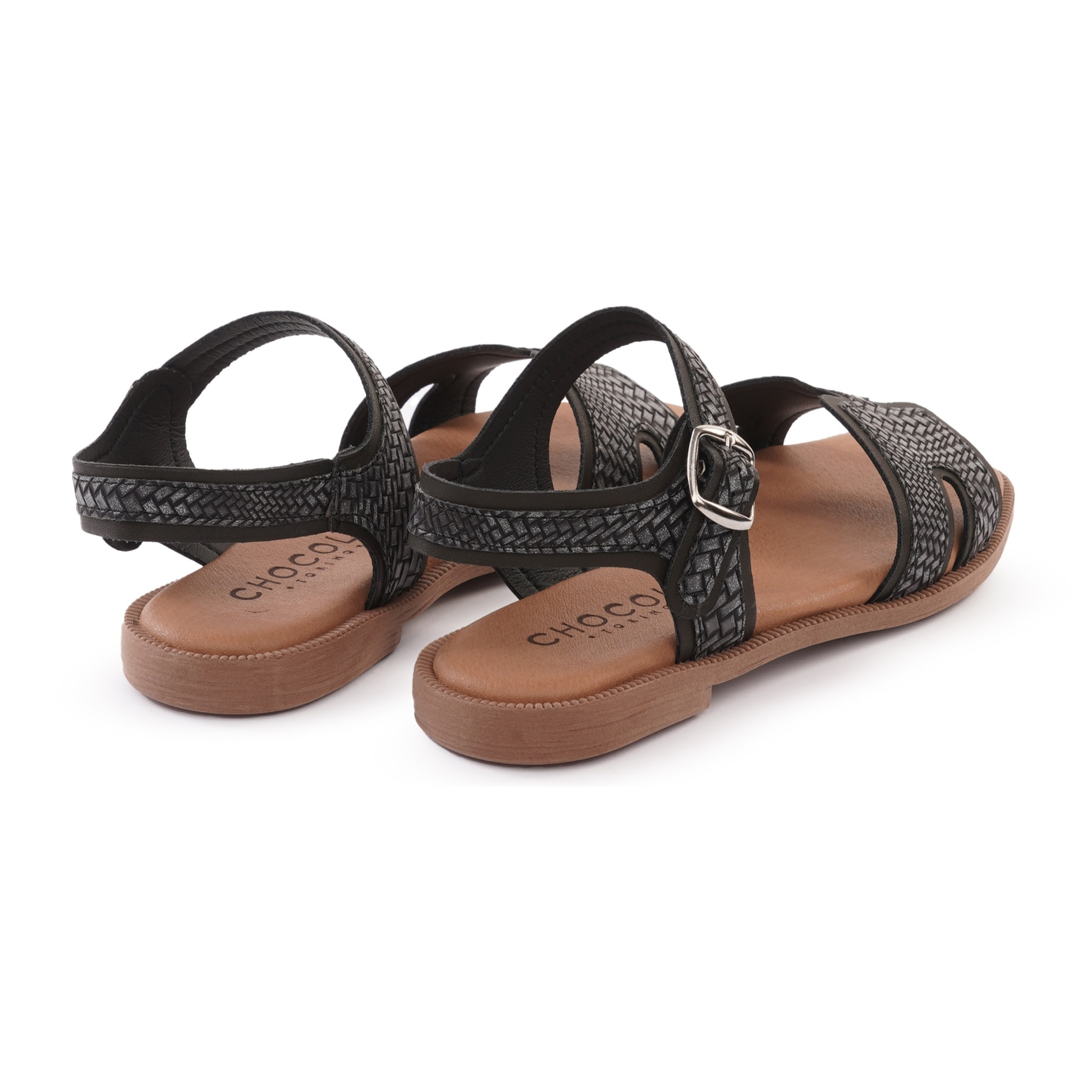 SANDALO H FLAT INTRECCIATO NERO