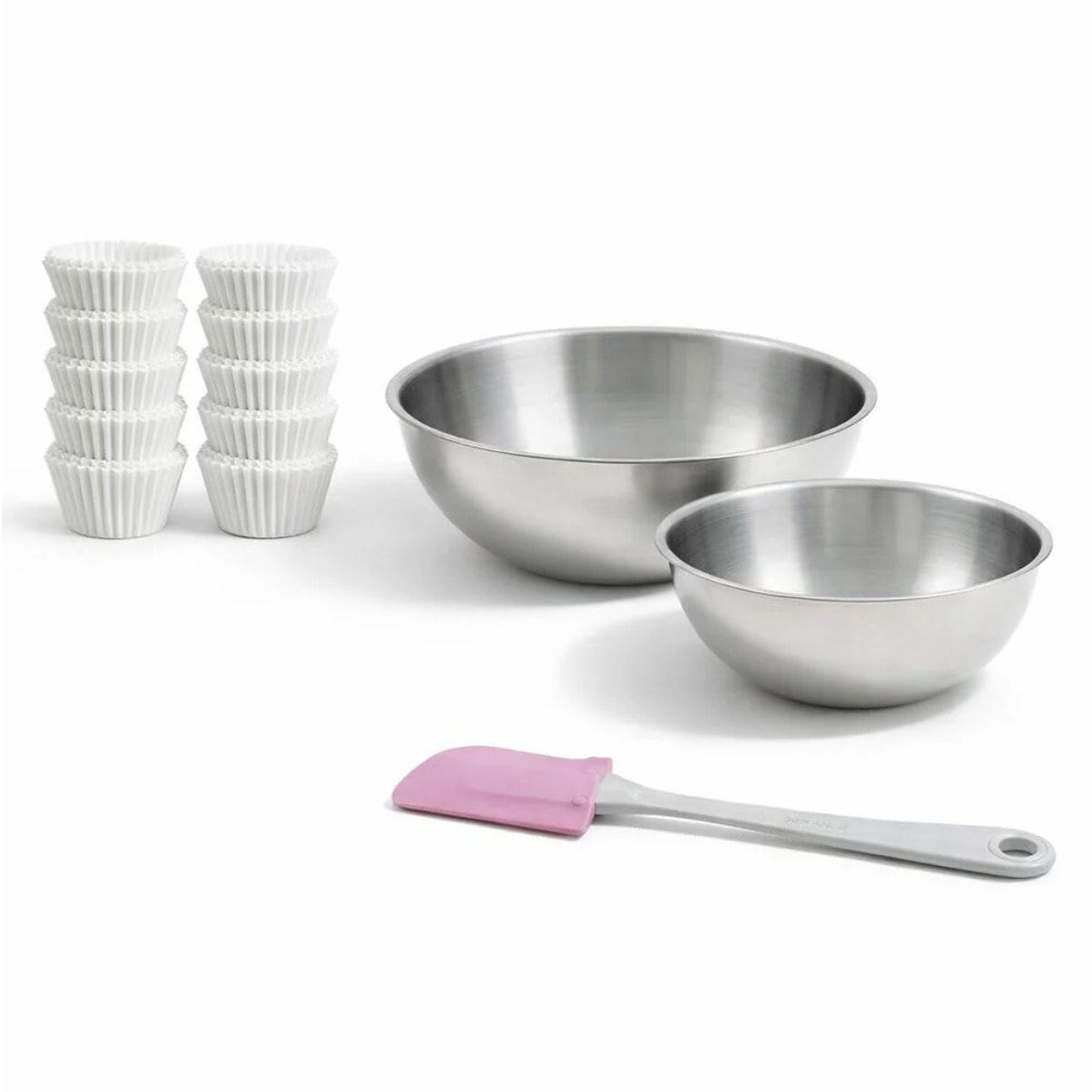Set comprenant 240 moules à muffins, 1 spatule Zenker, 2 bols à mixer en inox Fackelmann