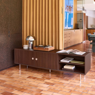 Meuble TV vintage décor bois et acier inoxydable 2 portes 180cm SHELBY