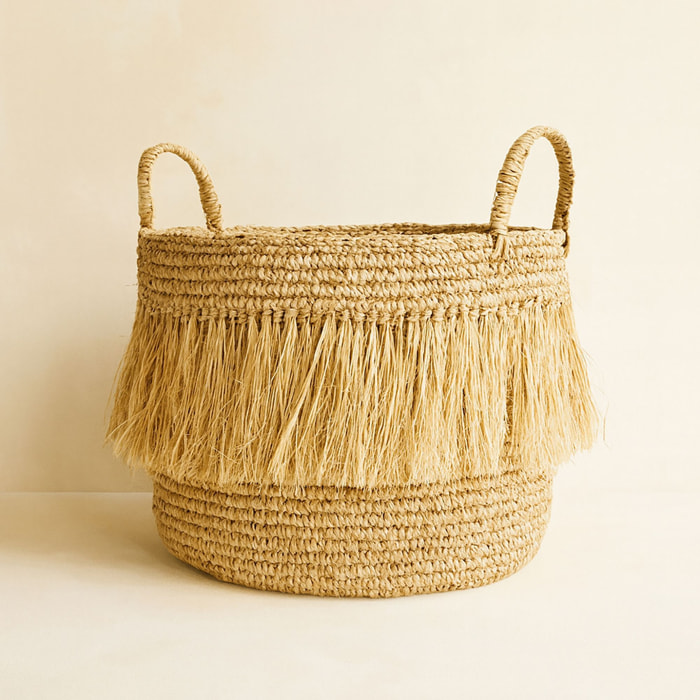 Panier à franges en raphia naturel avec anses 48cm LUYS