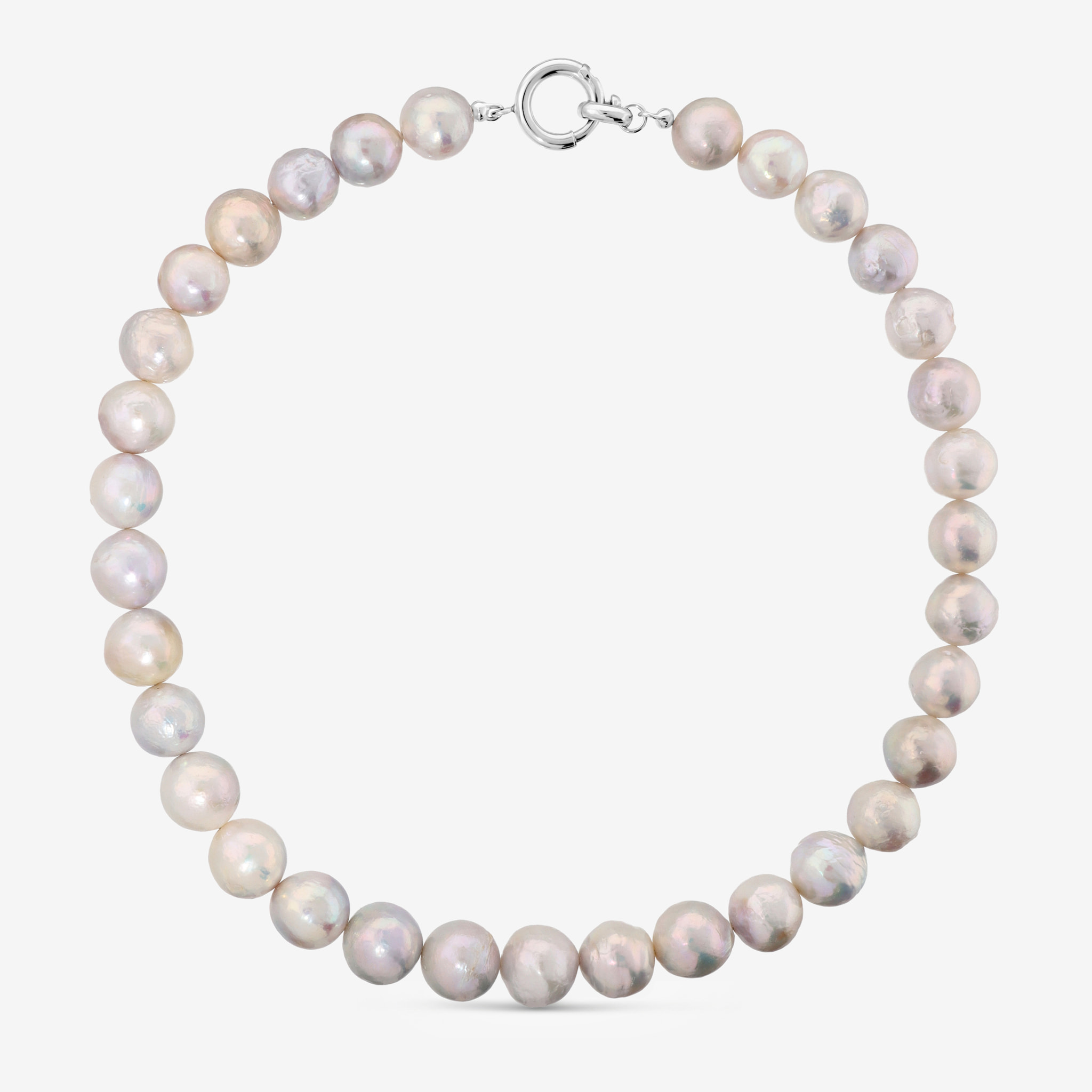 PERLAVIVA - Collana Girocollo con Perle Ming Barocche d'Acqua Dolce Bianche Ø 12/13 mm in Argento 925 placcato Oro Bianco 18Kt
