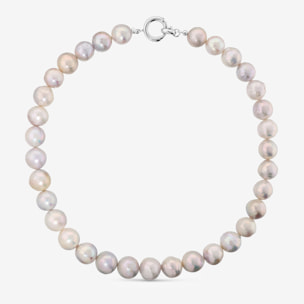PERLAVIVA - Collana Girocollo con Perle Ming Barocche d'Acqua Dolce Bianche Ø 12/13 mm in Argento 925 placcato Oro Bianco 18Kt