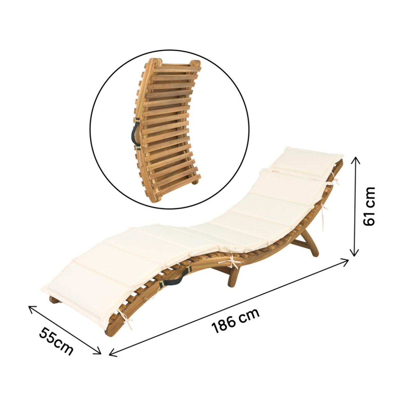 Bain de soleil en bois avec coussins inclus "Jakarta" - Beige