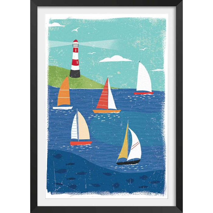 Affiche enfant baie en bretagne  Affiche + cadre en bois - Noir