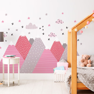 Stickers muraux enfants - Décoration chambre bébé - Autocollant Sticker mural géant enfant montagnes scandinaves PINKA